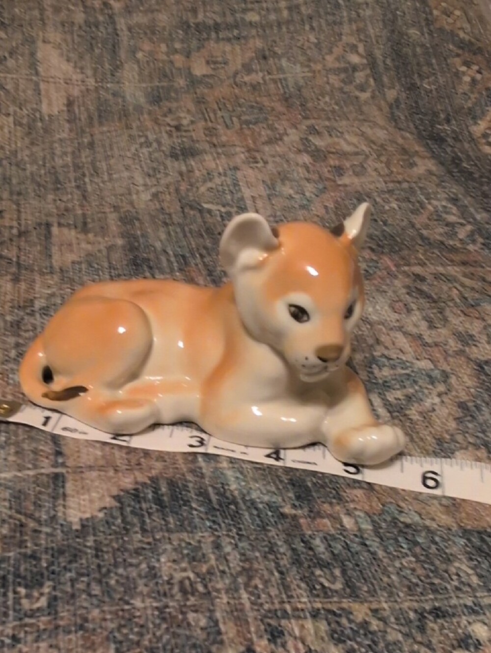 Glossy Ceramic Lying Lioness Figurine in Cream and Tan - Picture 7 of 7